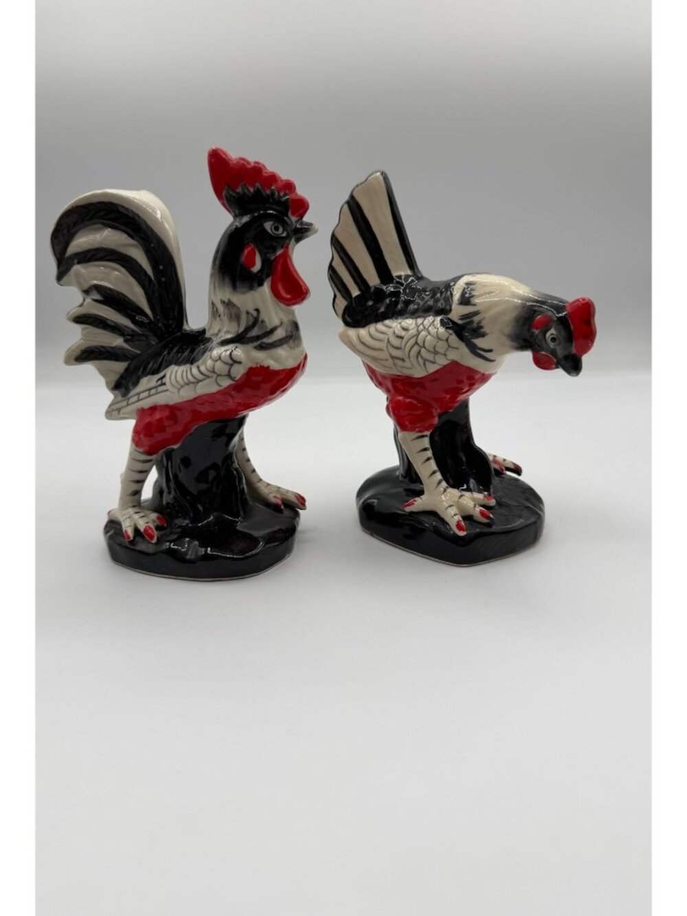 Vintage Ceramic Rooster Hen Figurines Made In Japan Hand-Painted Farmhouse Decor
